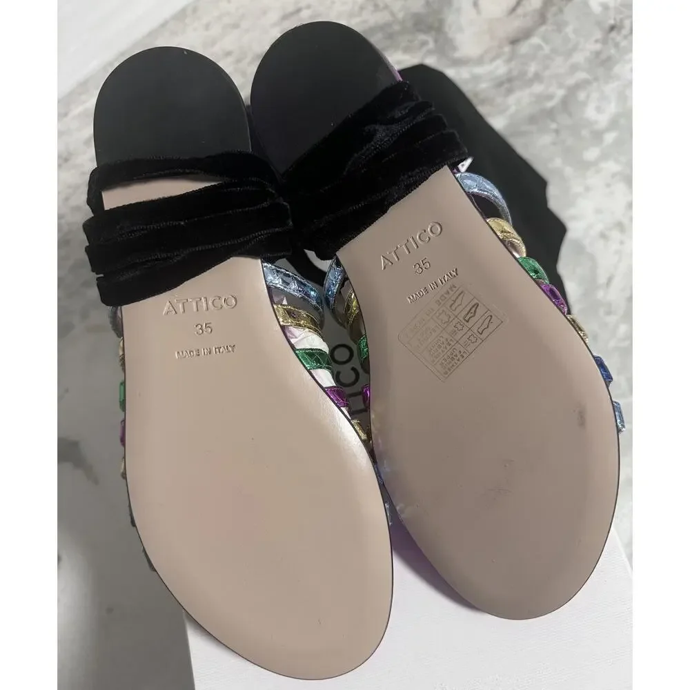 New Attico Rainbow Metallic Strappy Flat Slide on Sandals Size 35